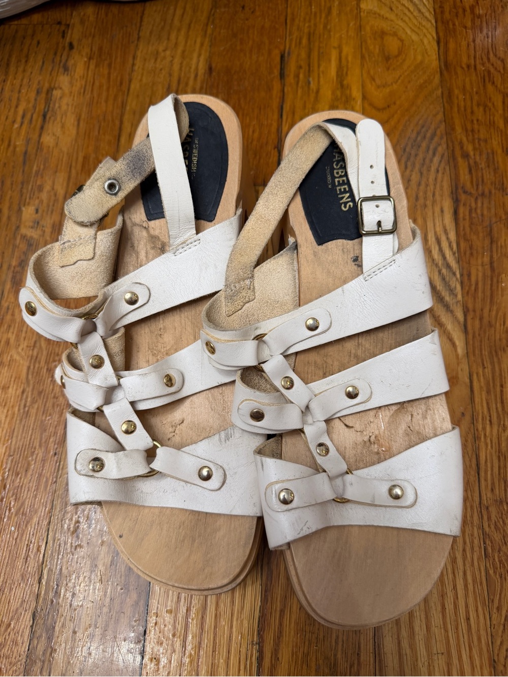 Swedish hasbeens White Strappy Studded Women's Sandals